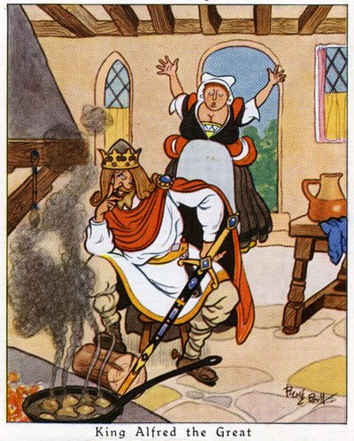 King Alfred burning the cakes, 1936 by René Bull